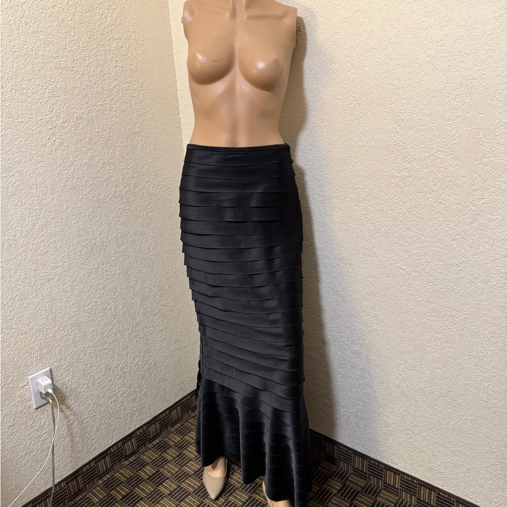 Black Ruched Trumpet Maxi Skirt for Cocktail